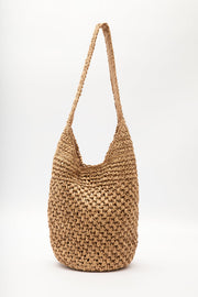 Natural braided straw shoulder bag with snap closure, view 4