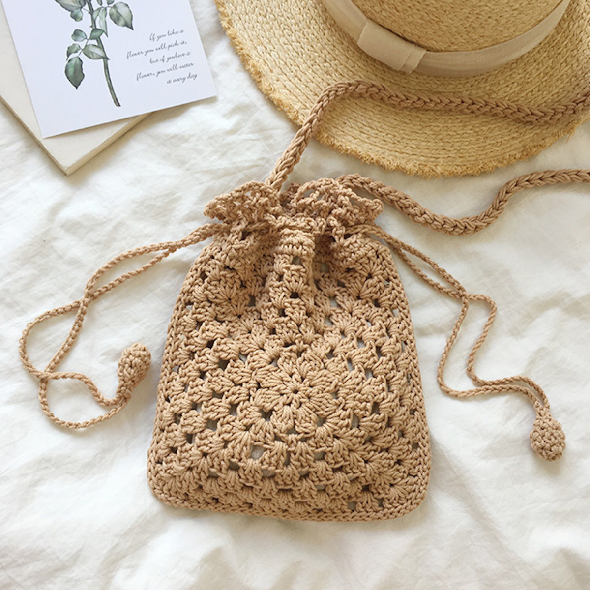 Women’s Retro Cotton Knitted Shoulder Bucket Bag Crossbody Bag for Boho Everyday Style & Gifts