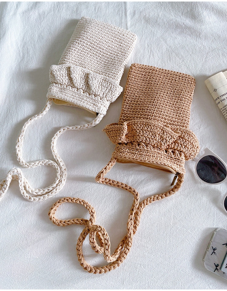 Women’s Small Cotton Knitted Crossbody Bag for Boho Everyday Style & Gifts