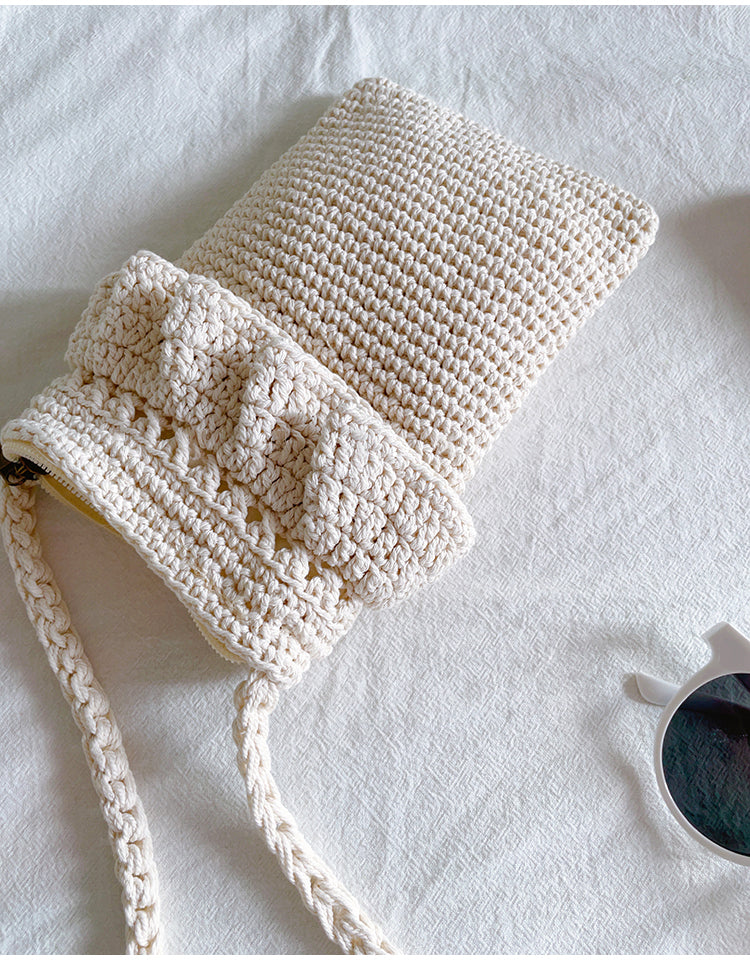 Women’s Small Cotton Knitted Crossbody Bag for Boho Everyday Style & Gifts