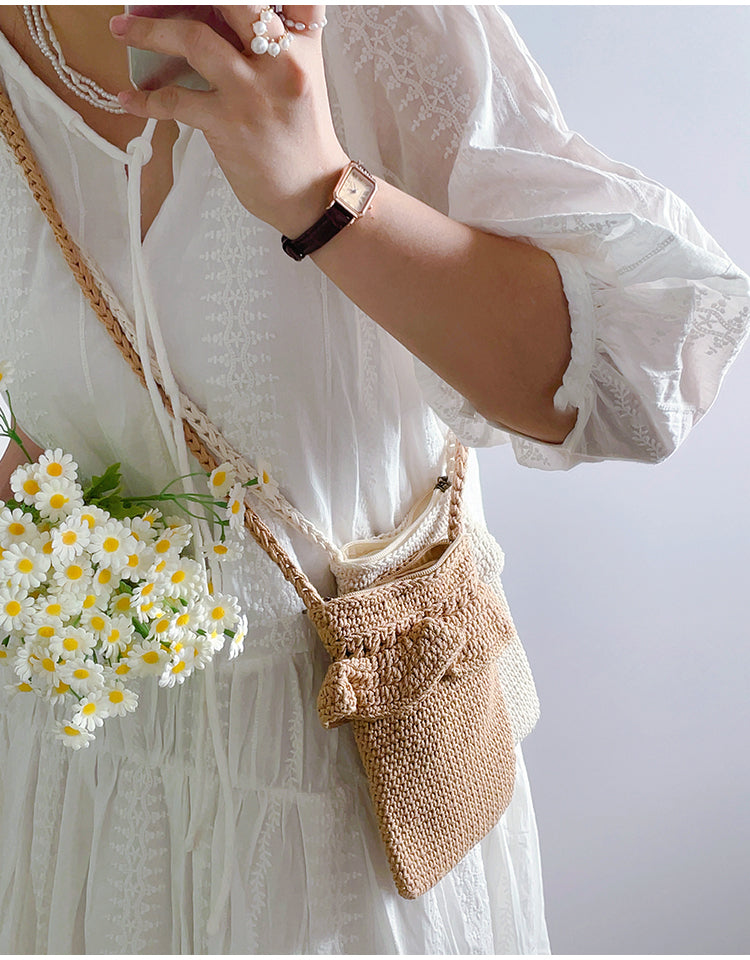 Women’s Small Cotton Knitted Crossbody Bag for Boho Everyday Style & Gifts