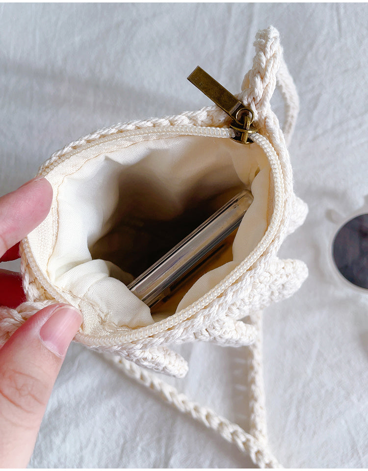 Women’s Small Cotton Knitted Crossbody Bag for Boho Everyday Style & Gifts