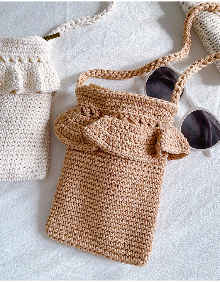 Women’s Small Cotton Knitted Crossbody Bag for Boho Everyday Style & Gifts