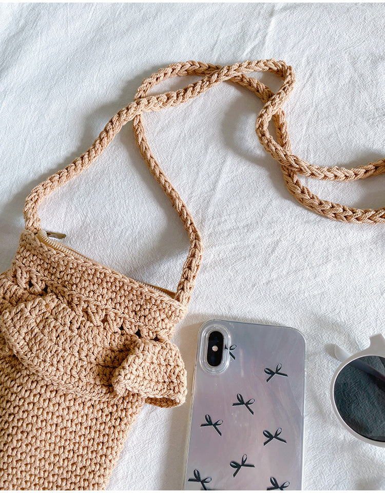 Women’s Small Cotton Knitted Crossbody Bag for Boho Everyday Style & Gifts
