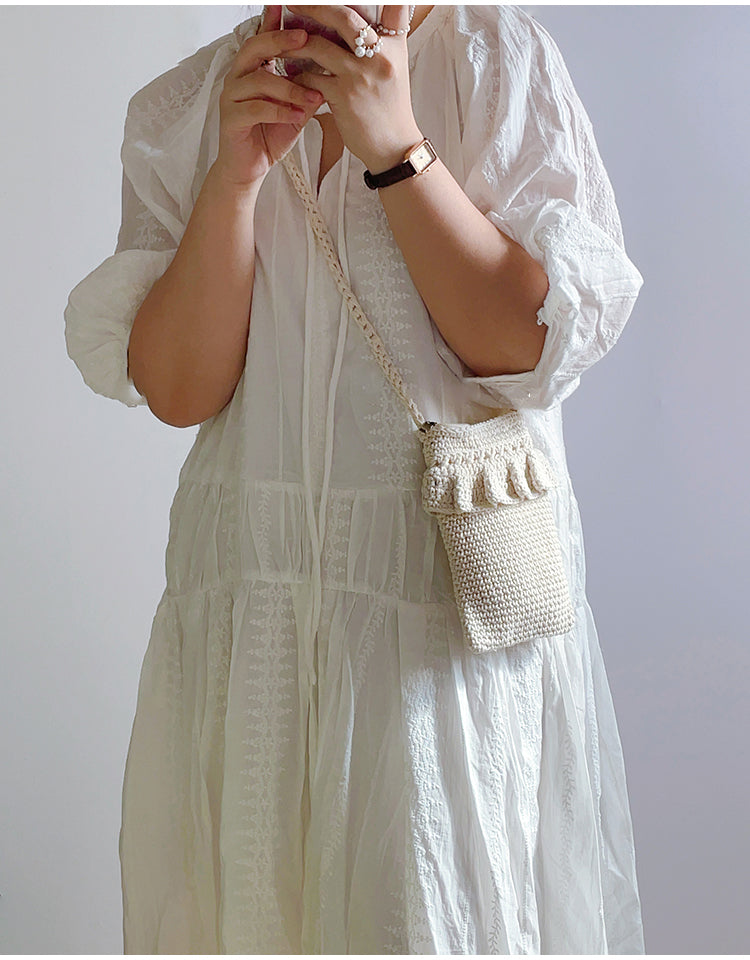 Women’s Small Cotton Knitted Crossbody Bag for Boho Everyday Style & Gifts