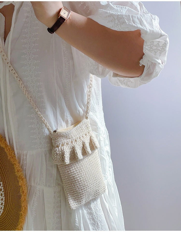 Women’s Small Cotton Knitted Crossbody Bag for Boho Everyday Style & Gifts