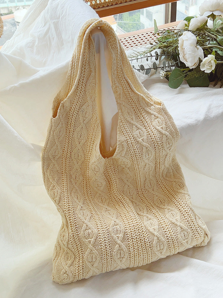 Women’s Retro Artsy Twist Cotton Knitted Shoulder Bag for Boho Everyday Style & Gifts
