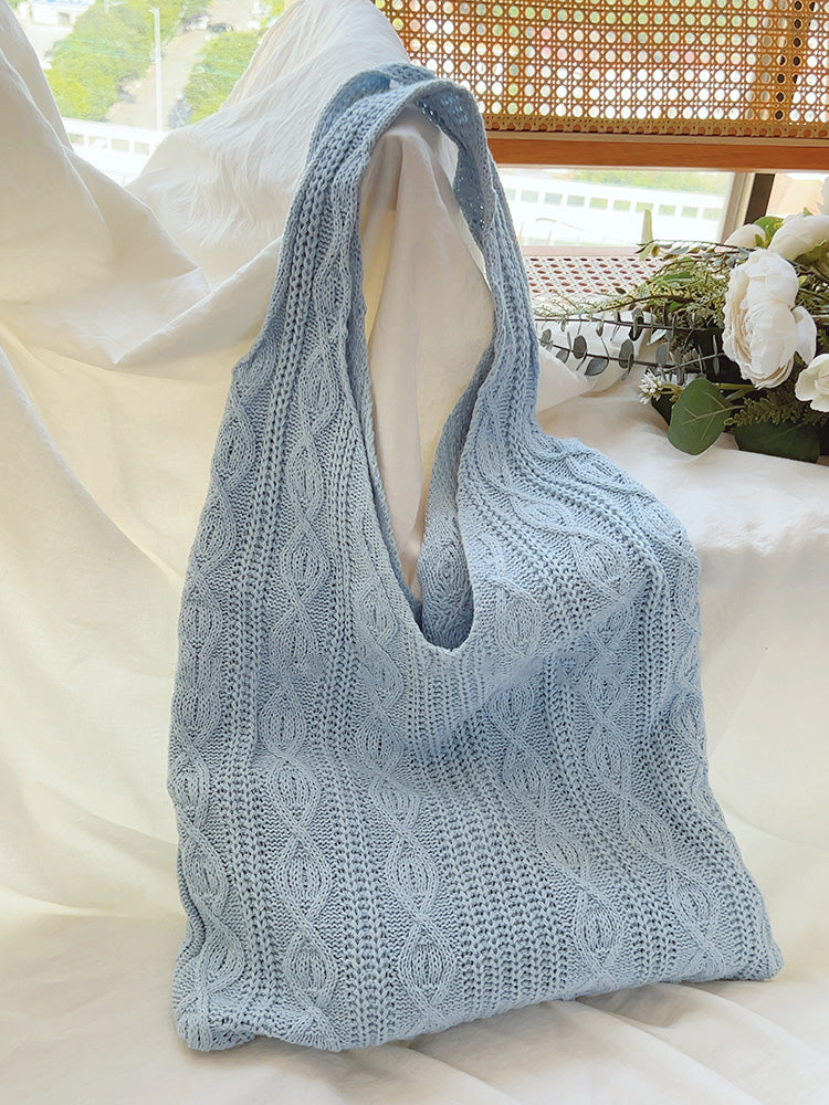 Women’s Retro Artsy Twist Cotton Knitted Shoulder Bag for Boho Everyday Style & Gifts