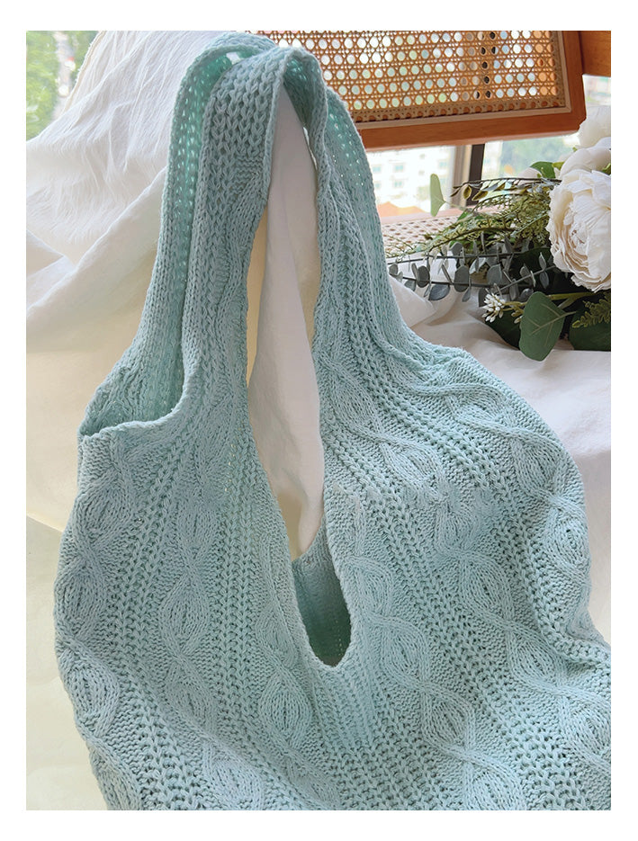 Women’s Retro Artsy Twist Cotton Knitted Shoulder Bag for Boho Everyday Style & Gifts