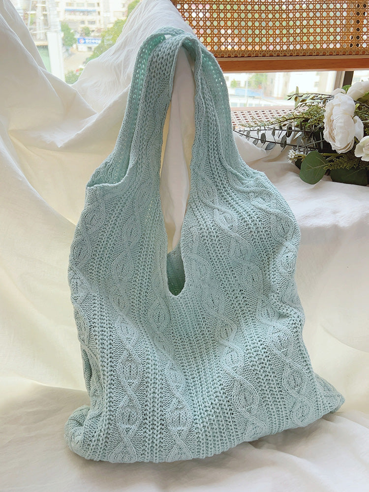 Women’s Retro Artsy Twist Cotton Knitted Shoulder Bag for Boho Everyday Style & Gifts