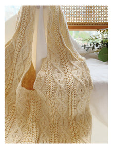 Women’s Retro Artsy Twist Cotton Knitted Shoulder Bag for Boho Everyday Style & Gifts