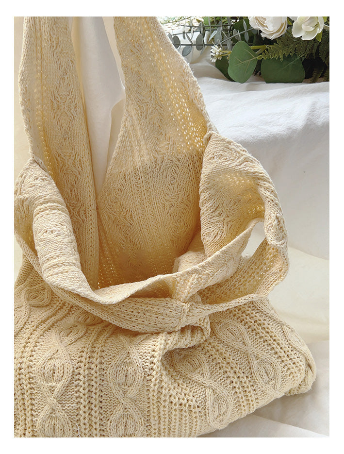 Women’s Retro Artsy Twist Cotton Knitted Shoulder Bag for Boho Everyday Style & Gifts