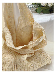 Women’s Retro Artsy Twist Cotton Knitted Shoulder Bag for Boho Everyday Style & Gifts