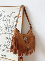 Women’s Soft Leather Soft Suede Shoulder Bag with Tassel for Everyday City Outfits