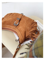 Women’s Soft Leather Soft Suede Shoulder Bag with Tassel for Everyday City Outfits