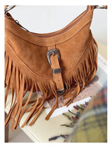 Women’s Soft Leather Soft Suede Shoulder Bag with Tassel for Everyday City Outfits
