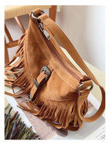 Women’s Soft Leather Soft Suede Shoulder Bag with Tassel for Everyday City Outfits