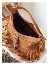 Women’s Soft Leather Soft Suede Shoulder Bag with Tassel for Everyday City Outfits