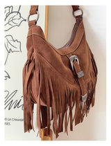 Women’s Soft Leather Soft Suede Shoulder Bag with Tassel for Everyday City Outfits