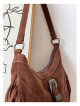 Women’s Soft Leather Soft Suede Shoulder Bag with Tassel for Everyday City Outfits