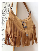 Women’s Soft Leather Soft Suede Shoulder Bag with Tassel for Everyday City Outfits