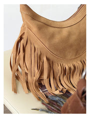 Women’s Soft Leather Soft Suede Shoulder Bag with Tassel for Everyday City Outfits