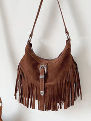 Women’s Soft Leather Soft Suede Shoulder Bag with Tassel for Everyday City Outfits