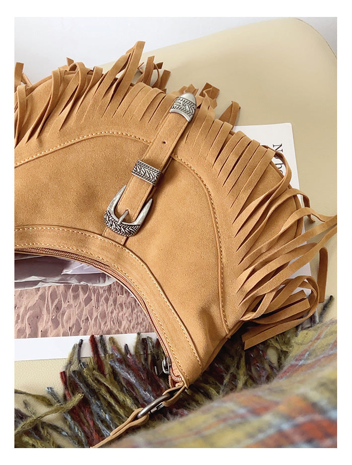 Women’s Soft Leather Soft Suede Shoulder Bag with Tassel for Everyday City Outfits