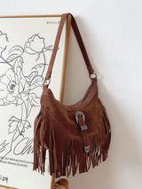 Women’s Soft Leather Soft Suede Shoulder Bag with Tassel for Everyday City Outfits