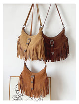 Women’s Soft Leather Soft Suede Shoulder Bag with Tassel for Everyday City Outfits