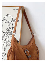 Women’s Soft Leather Soft Suede Shoulder Bag with Tassel for Everyday City Outfits