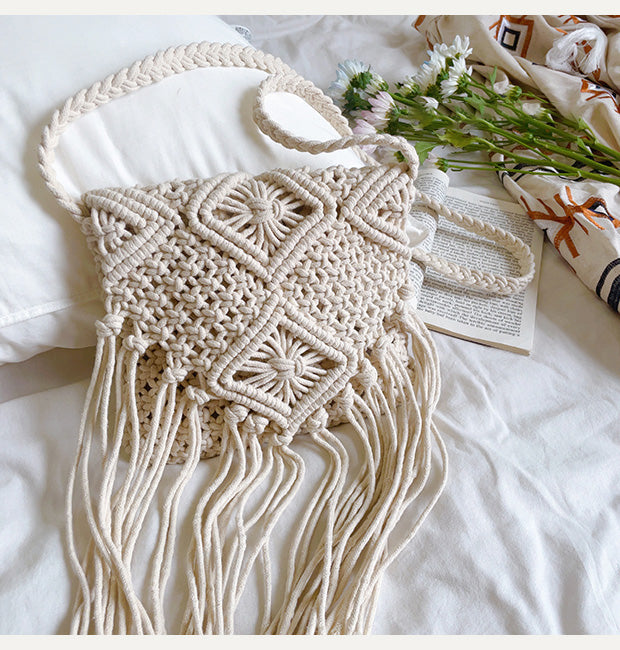 Women’s Macrame Cotton Retro Cotton Macrame Crossbody Bag with Tassels for Boho Everyday Style & Gifts
