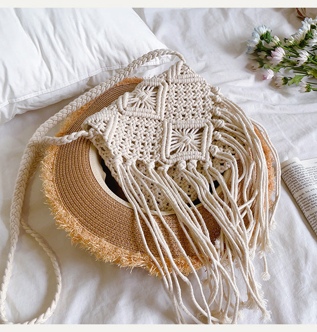 Women’s Macrame Cotton Retro Cotton Macrame Crossbody Bag with Tassels for Boho Everyday Style & Gifts