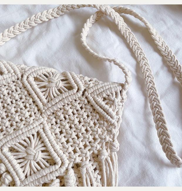 Women’s Macrame Cotton Retro Cotton Macrame Crossbody Bag with Tassels for Boho Everyday Style & Gifts