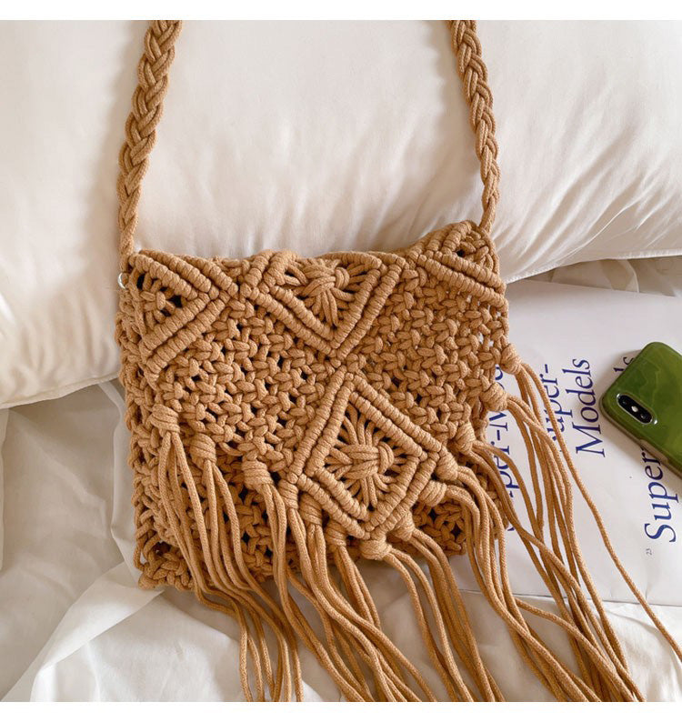 Women’s Macrame Cotton Retro Cotton Macrame Crossbody Bag with Tassels for Boho Everyday Style & Gifts