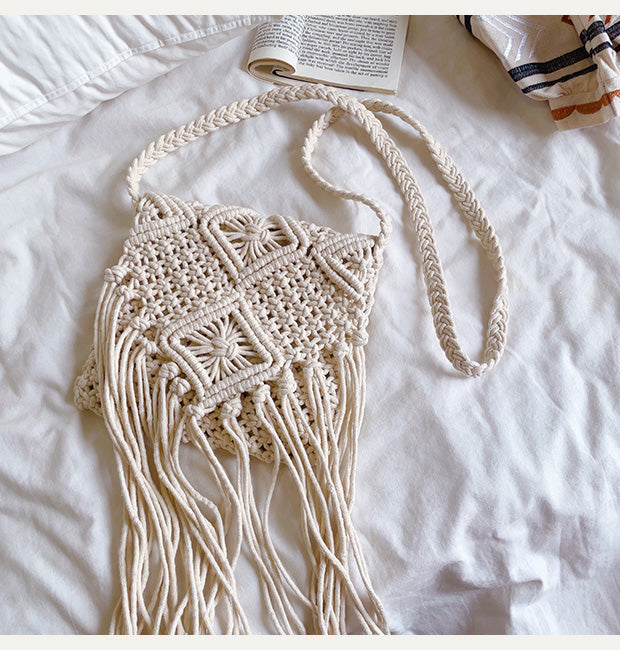 Women’s Macrame Cotton Retro Cotton Macrame Crossbody Bag with Tassels for Boho Everyday Style & Gifts