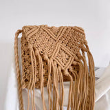 Women’s Macrame Cotton Retro Cotton Macrame Crossbody Bag with Tassels for Boho Everyday Style & Gifts