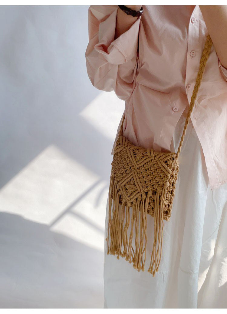 Women’s Macrame Cotton Retro Cotton Macrame Crossbody Bag with Tassels for Boho Everyday Style & Gifts