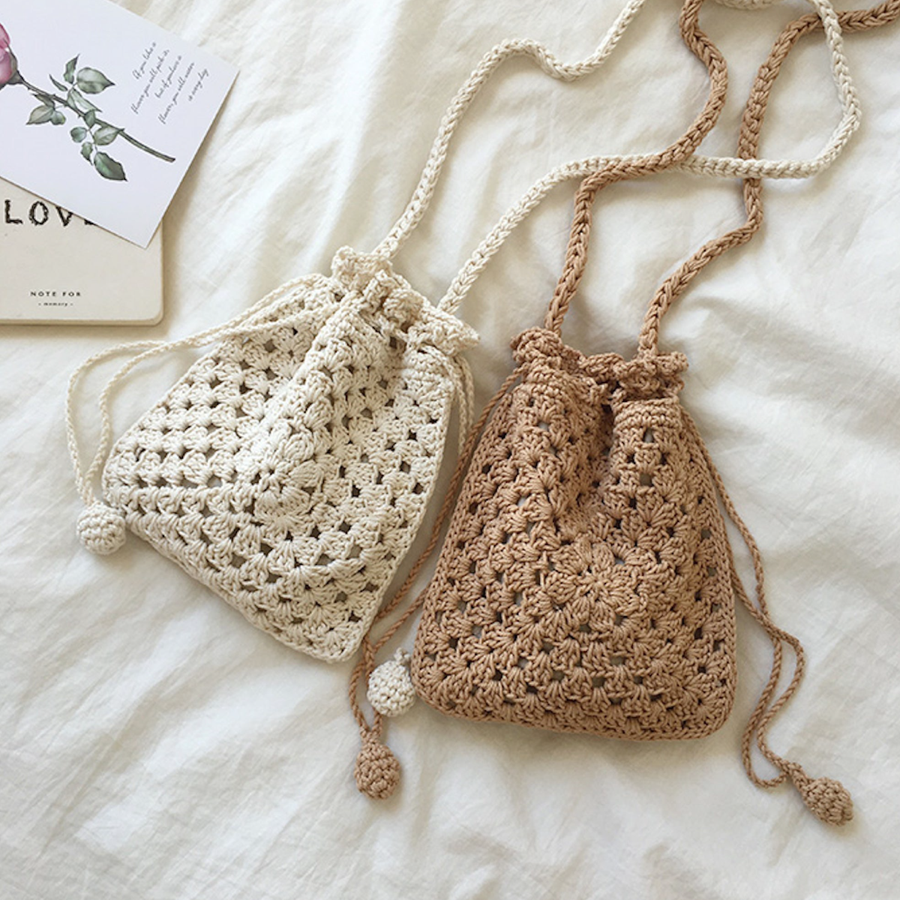 Women’s Retro Cotton Knitted Shoulder Bucket Bag Crossbody Bag for Boho Everyday Style & Gifts