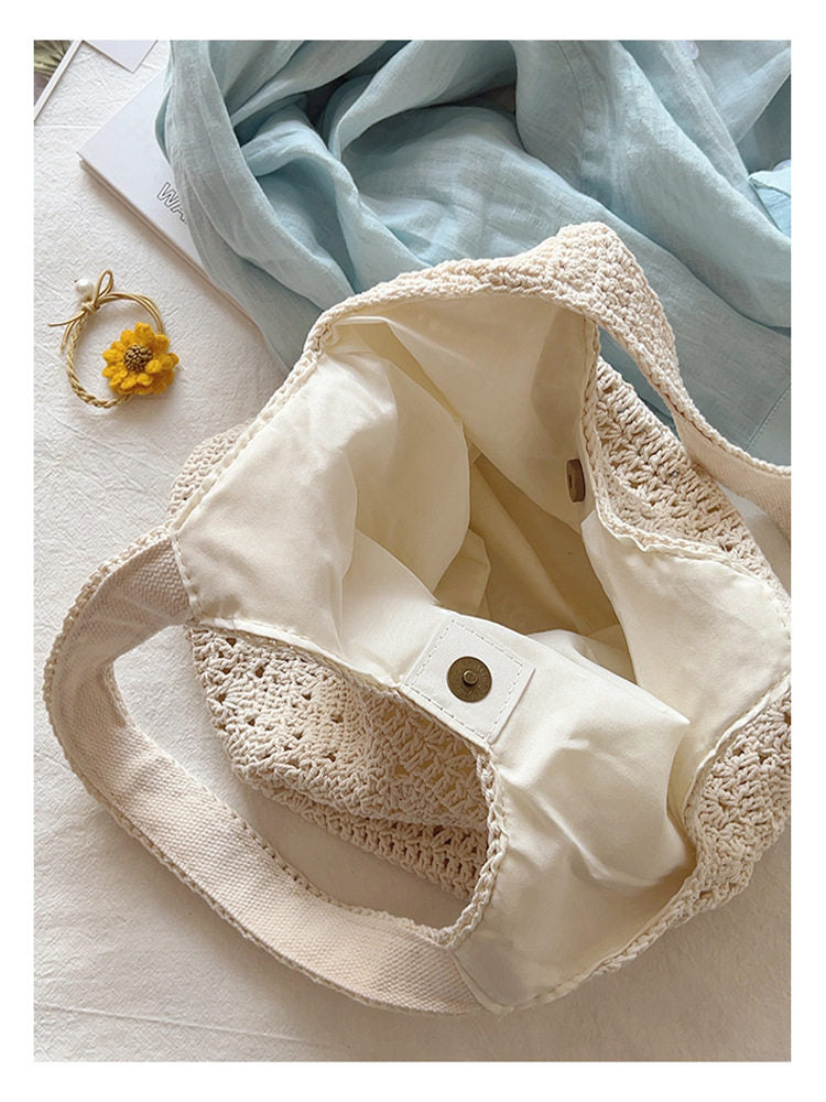 Women’s Crochet Cotton Medium Hobo Tote Bag for Boho Everyday Style & Gifts