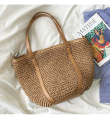 Women’s Large Straw Woven Tote Bag for Beach, Vacation & Summer Outfits