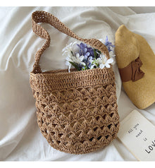 Gemusterte Stroh-Schultertasche für Damen – ideal für Strand, Urlaub und Sommer-Outfits