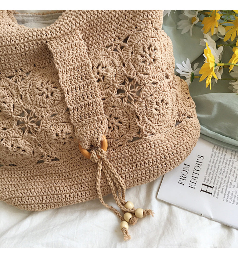 Women’s Floral Cotton Knitted Shoulder Bag Purse for Boho Everyday Style & Gifts