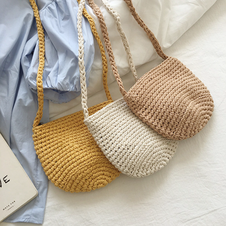Women’s Small Cotton Knitted Shoulder Bag Purse for Boho Everyday Style & Gifts