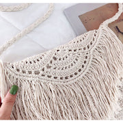 Women’s Crochet Cotton Handmade Bohemian Tassel Beach Bag Tote Bag for Boho Everyday Style & Gifts