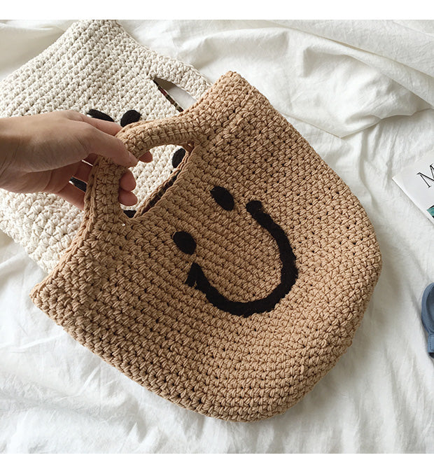 Women’s Cotton Knitted Smiley Face Bag Purse for Boho Everyday Style & Gifts