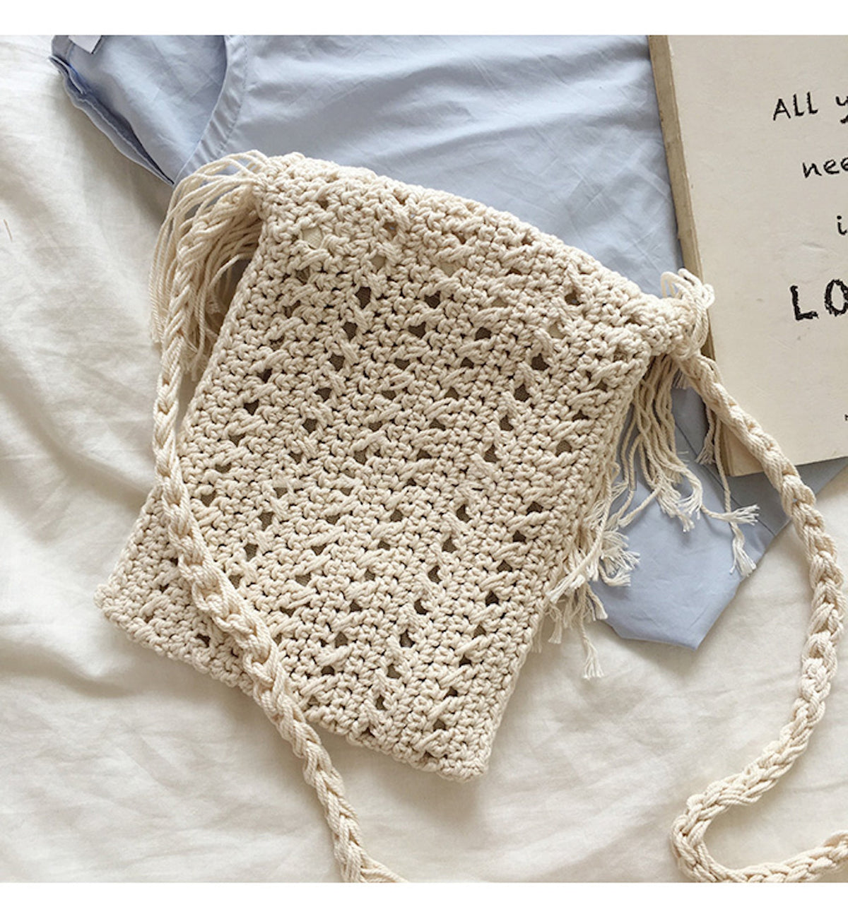 Women’s Crochet Cotton Small Boho Beach Bag with Tassels Tote Bag for Boho Everyday Style & Gifts