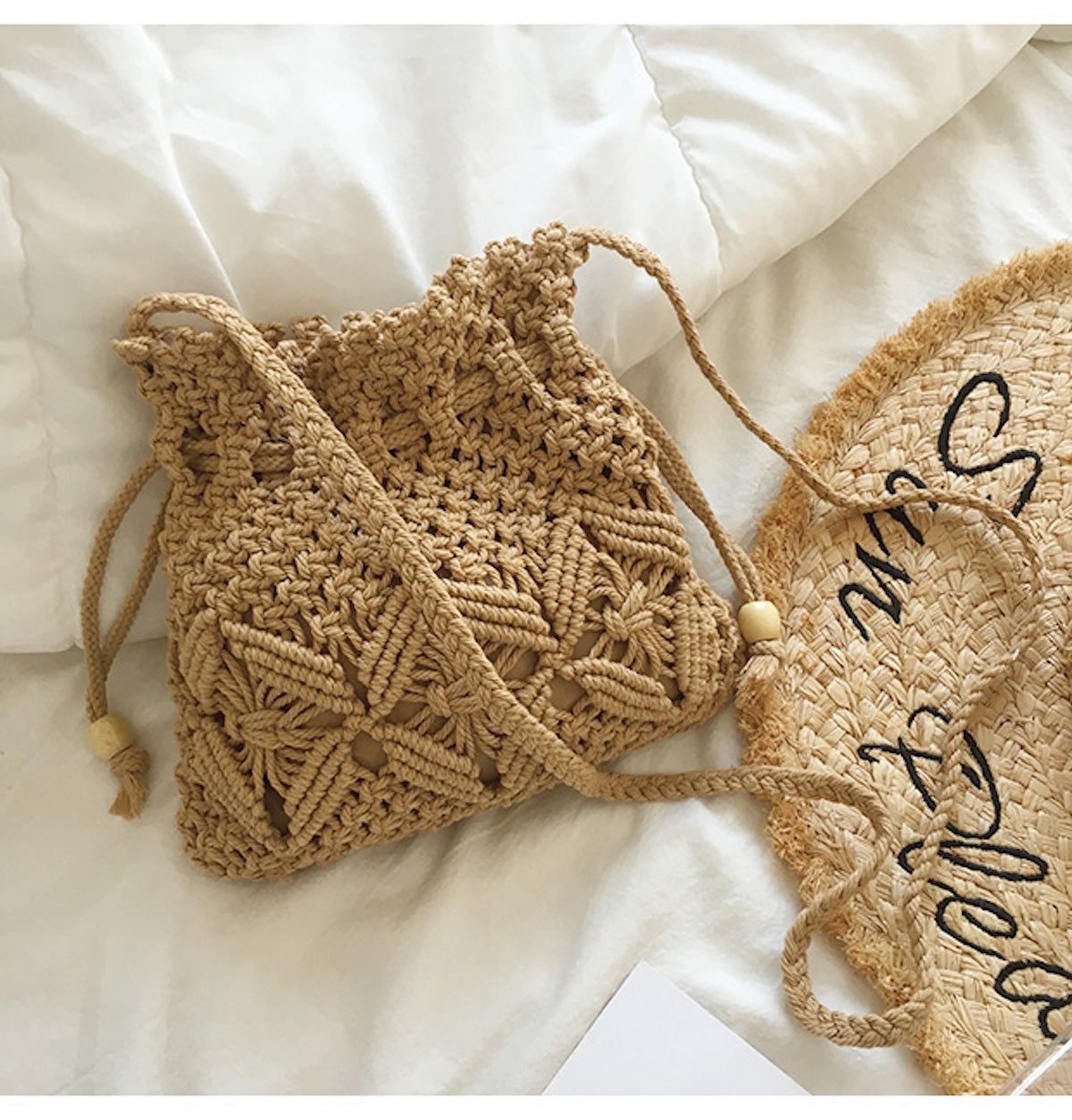 Women’s Macrame Cotton Retro Cotton Macrame Shoulder Drawstring Bag Crossbody Bag for Boho Everyday Style & Gifts