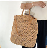 Women’s Minimalistic Straw Woven Tote Bag for Beach, Vacation & Summer Outfits