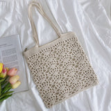 Women’s Crochet Medium Cotton Knitted Top Handle Bag with Floral Design Purse for Boho Everyday Style & Gifts